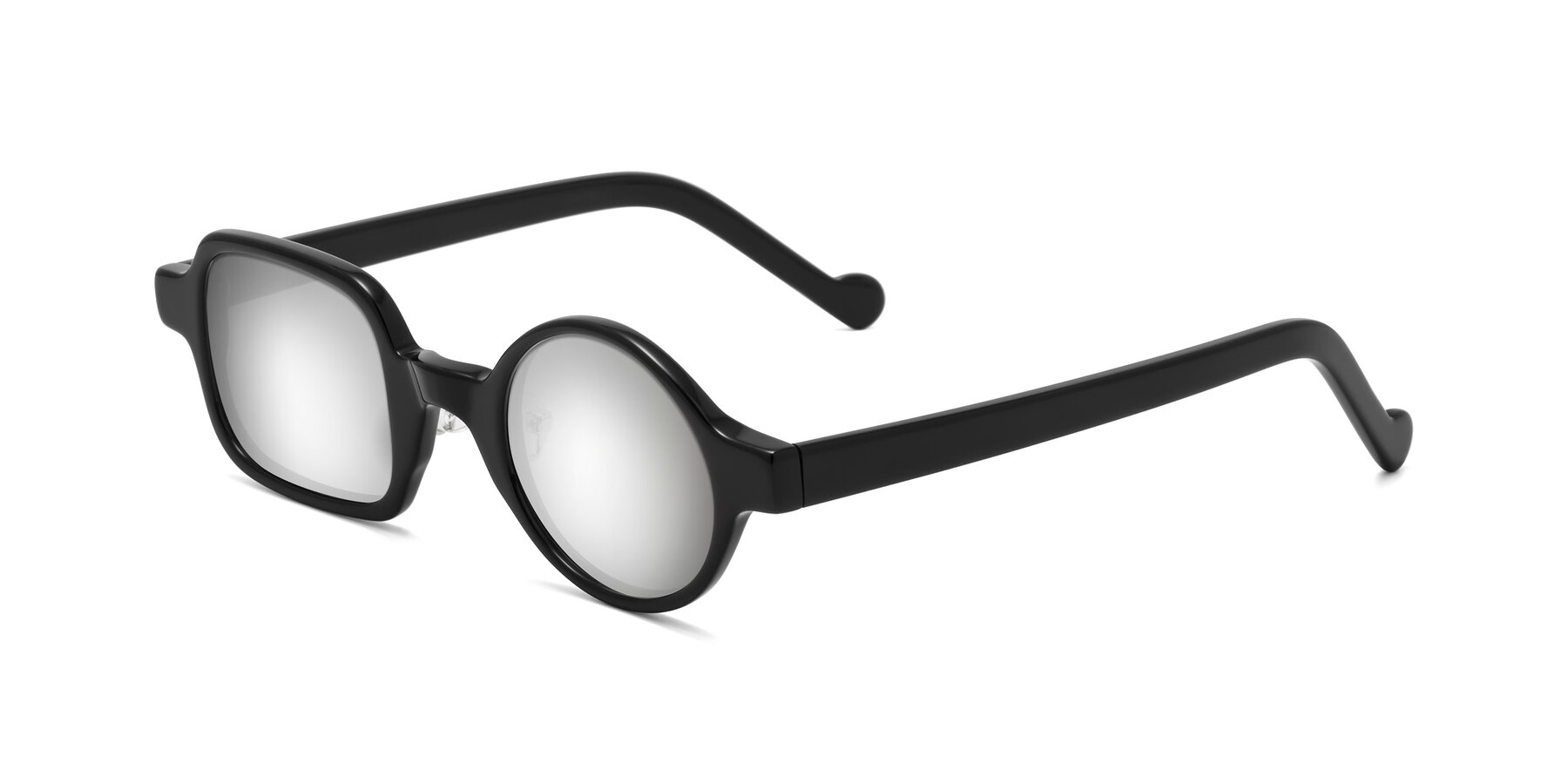 Angle of Singer in Black with Silver Mirrored Lenses