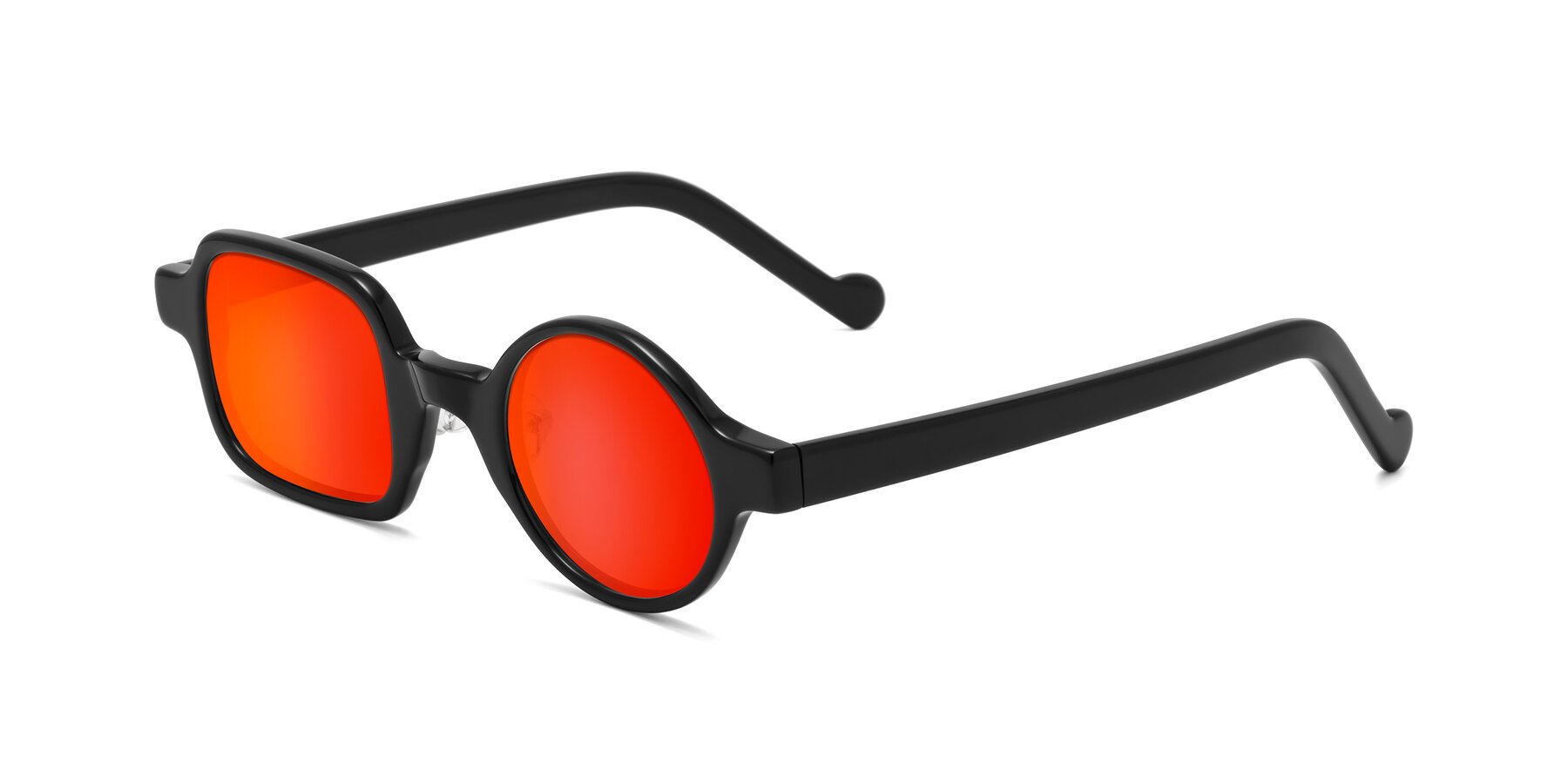 Angle of Singer in Black with Red Gold Mirrored Lenses