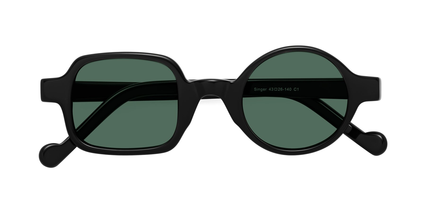 Folded Front of Singer in Black with Green Polarized Lenses