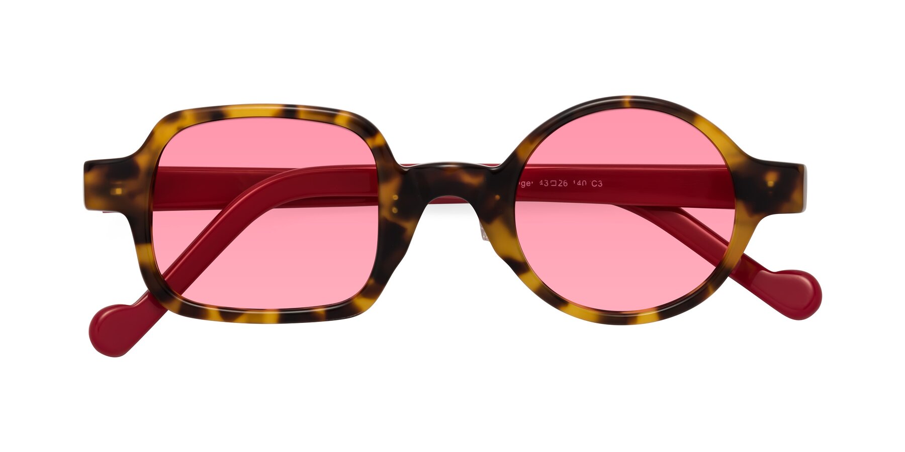 Folded Front of Singer in Tortoise with Pink Tinted Lenses