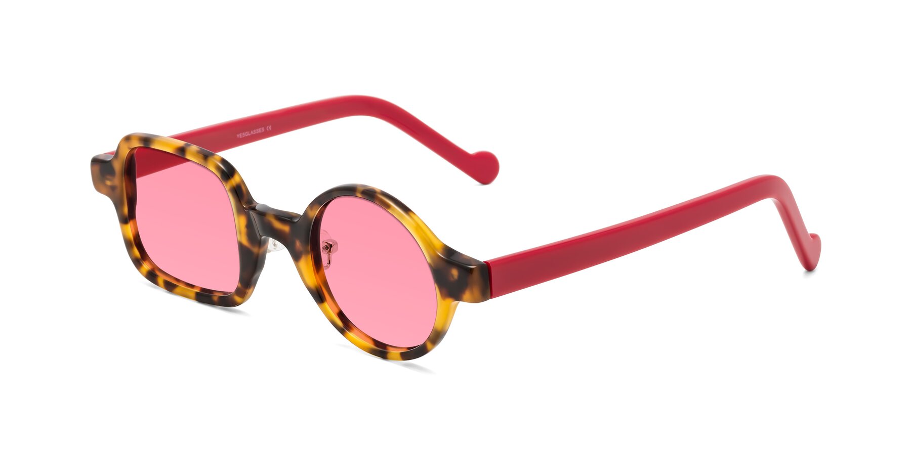 Angle of Singer in Tortoise with Pink Tinted Lenses