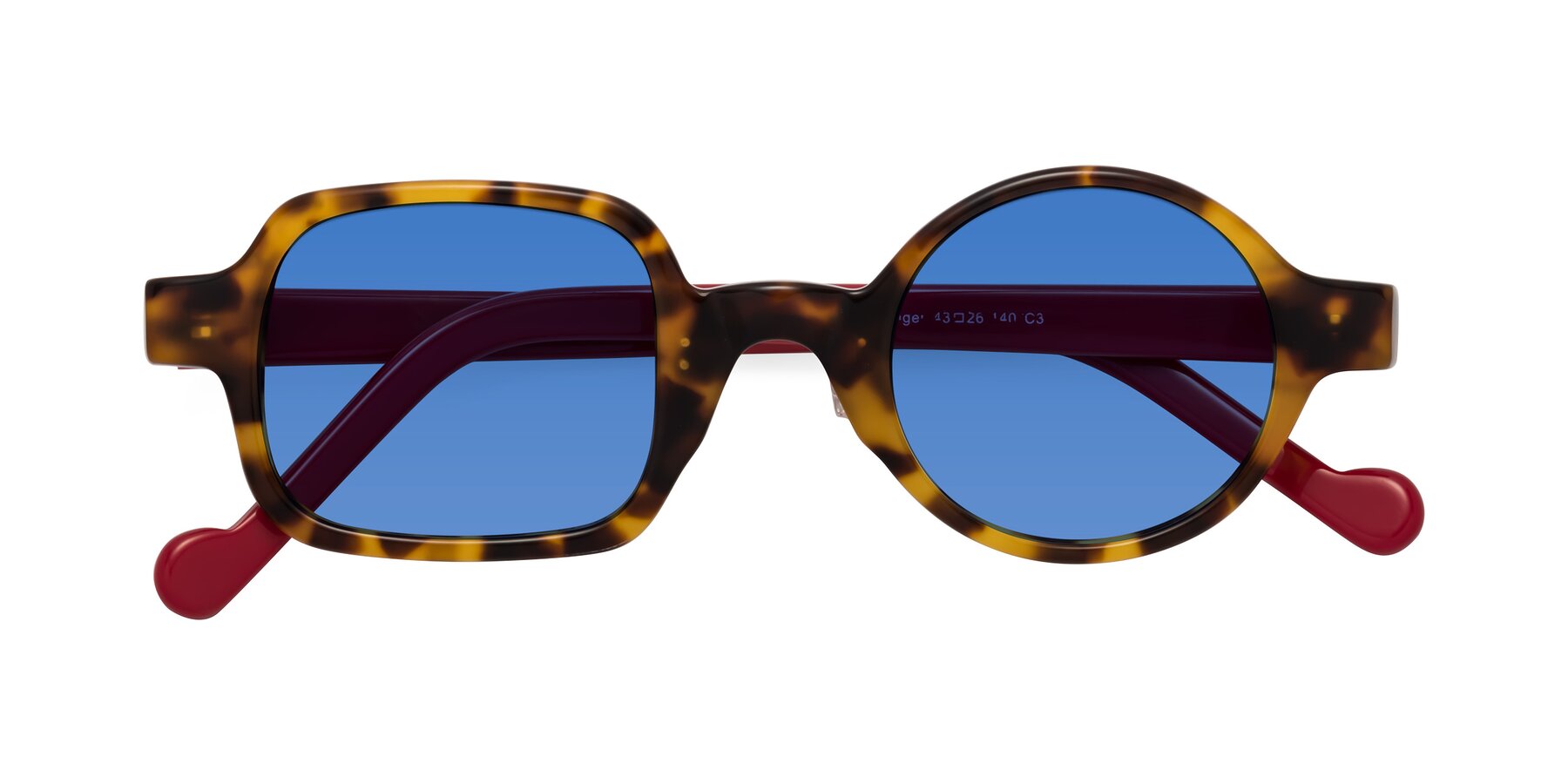 Folded Front of Singer in Tortoise with Blue Tinted Lenses