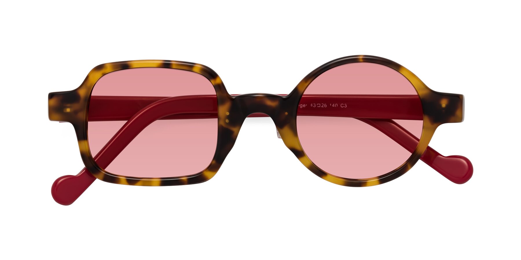 Folded Front of Singer in Tortoise with Medium Garnet Tinted Lenses