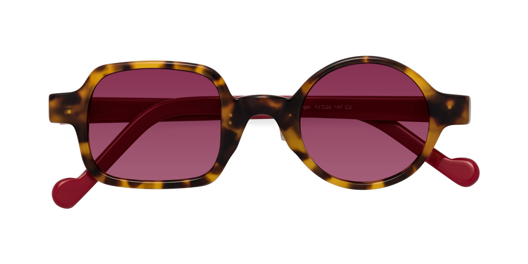 Folded Front of Singer in Tortoise with Wine Tinted Lenses