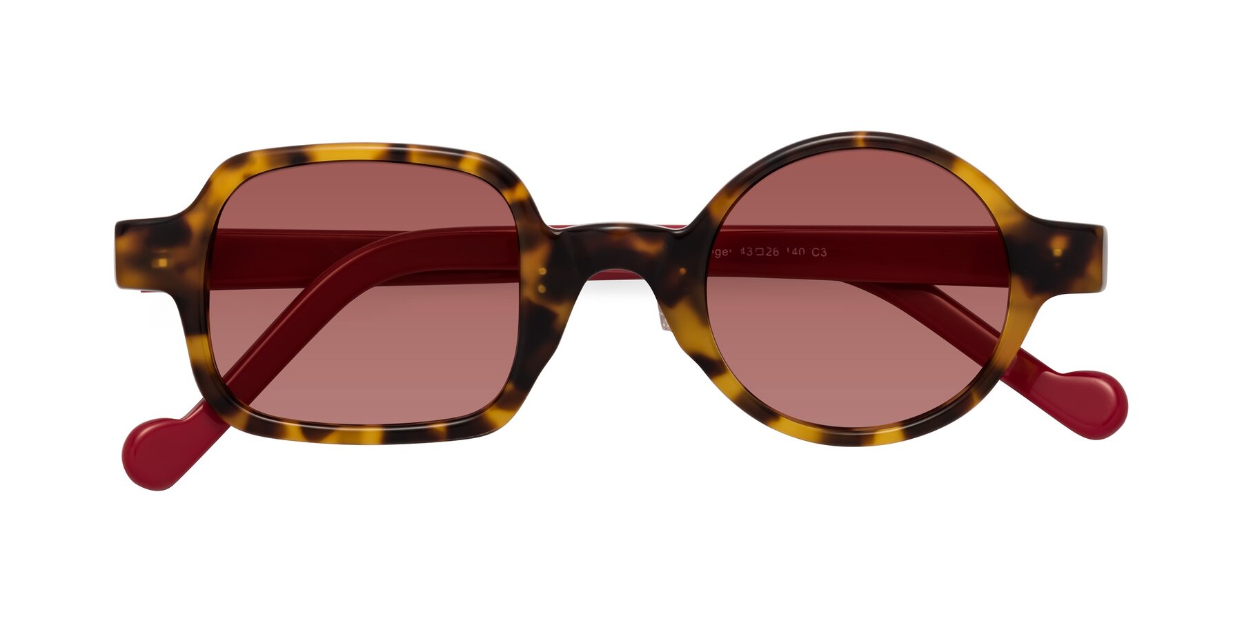 Folded Front of Singer in Tortoise with Garnet Tinted Lenses