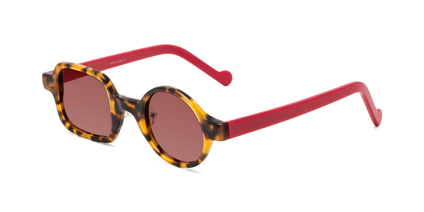 Angle of Singer in Tortoise with Garnet Tinted Lenses