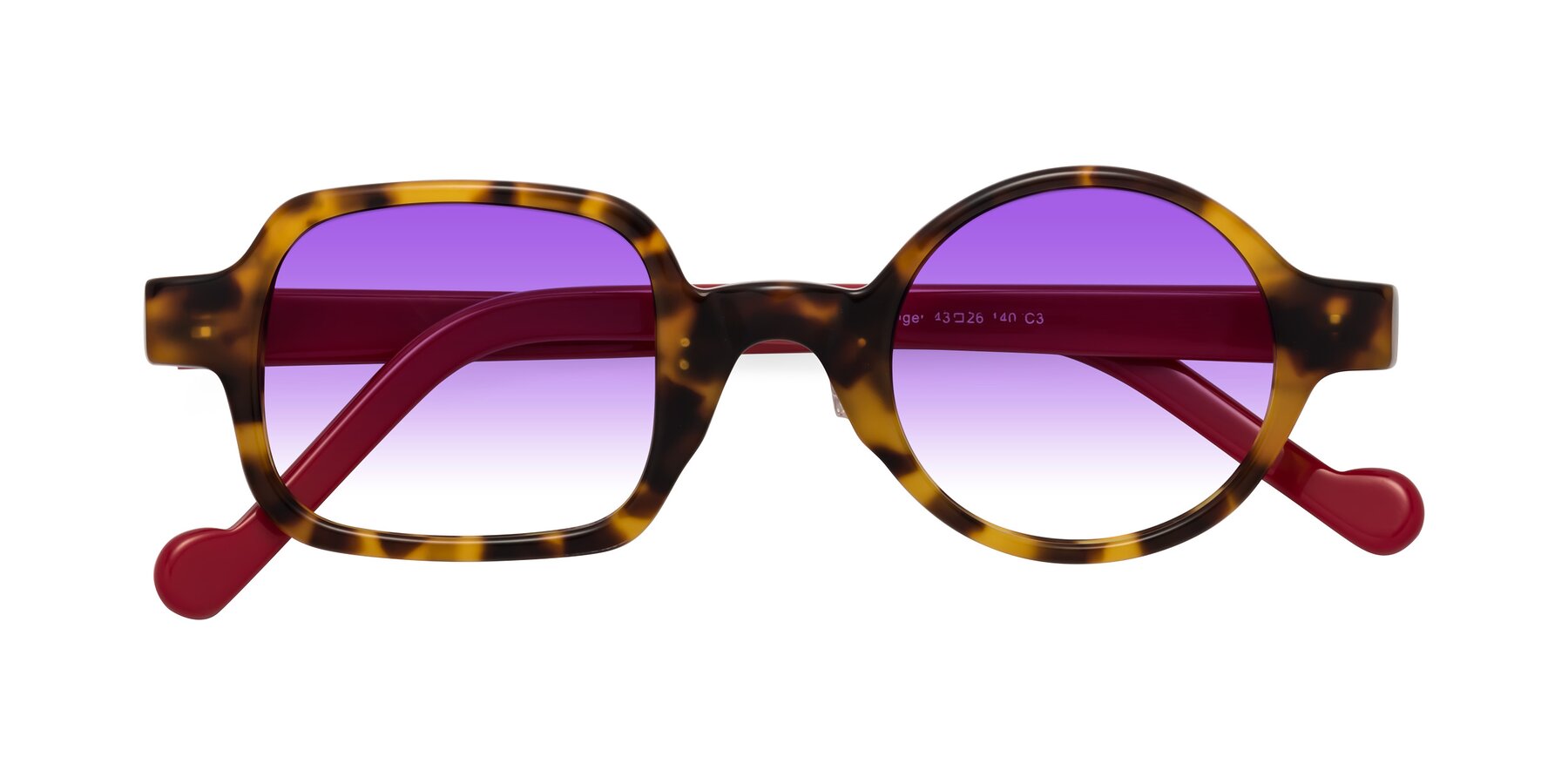 Folded Front of Singer in Tortoise with Purple Gradient Lenses