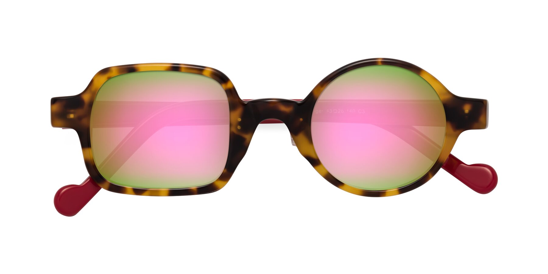 Folded Front of Singer in Tortoise with Pink Mirrored Lenses