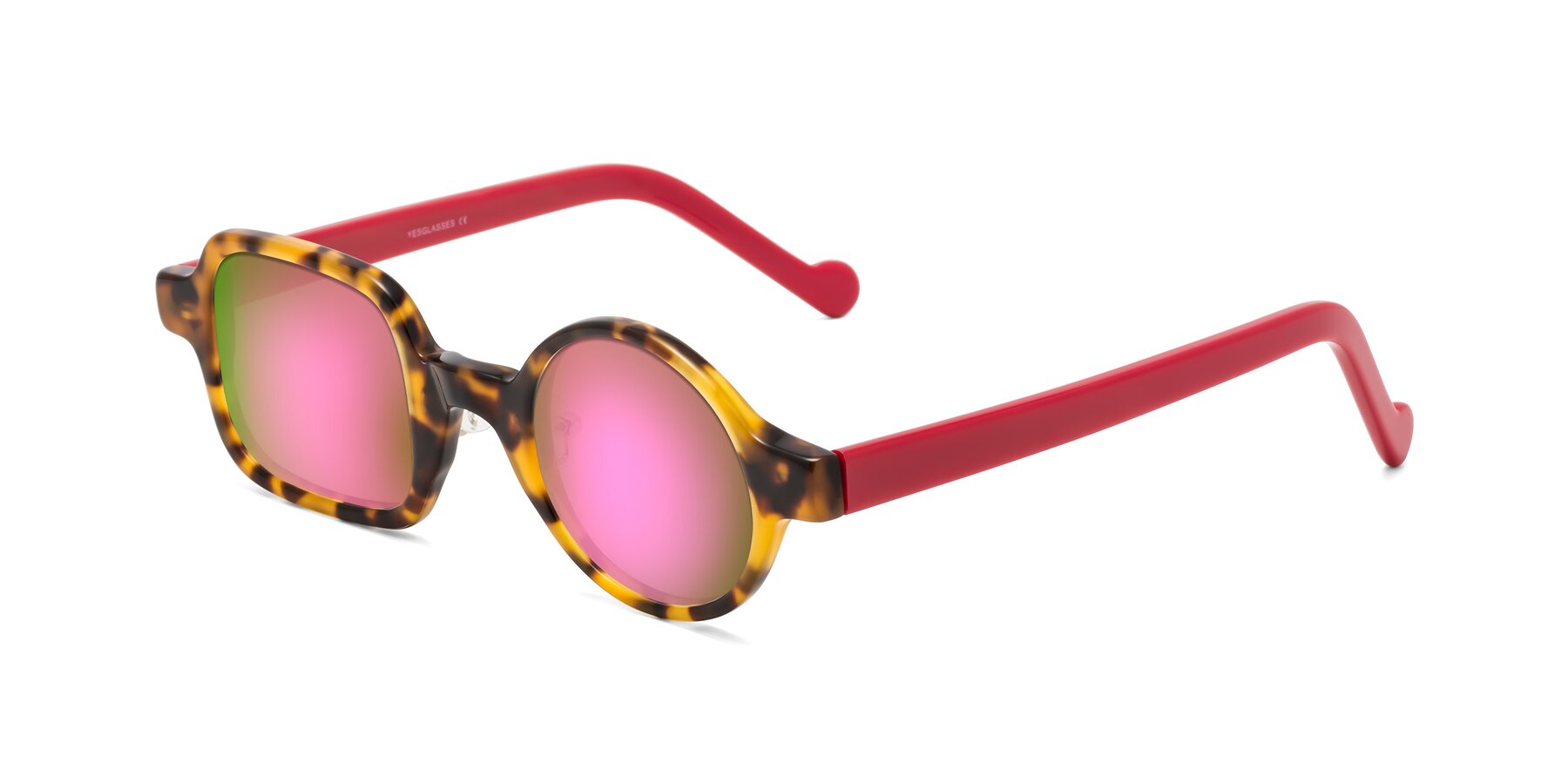 Angle of Singer in Tortoise with Pink Mirrored Lenses