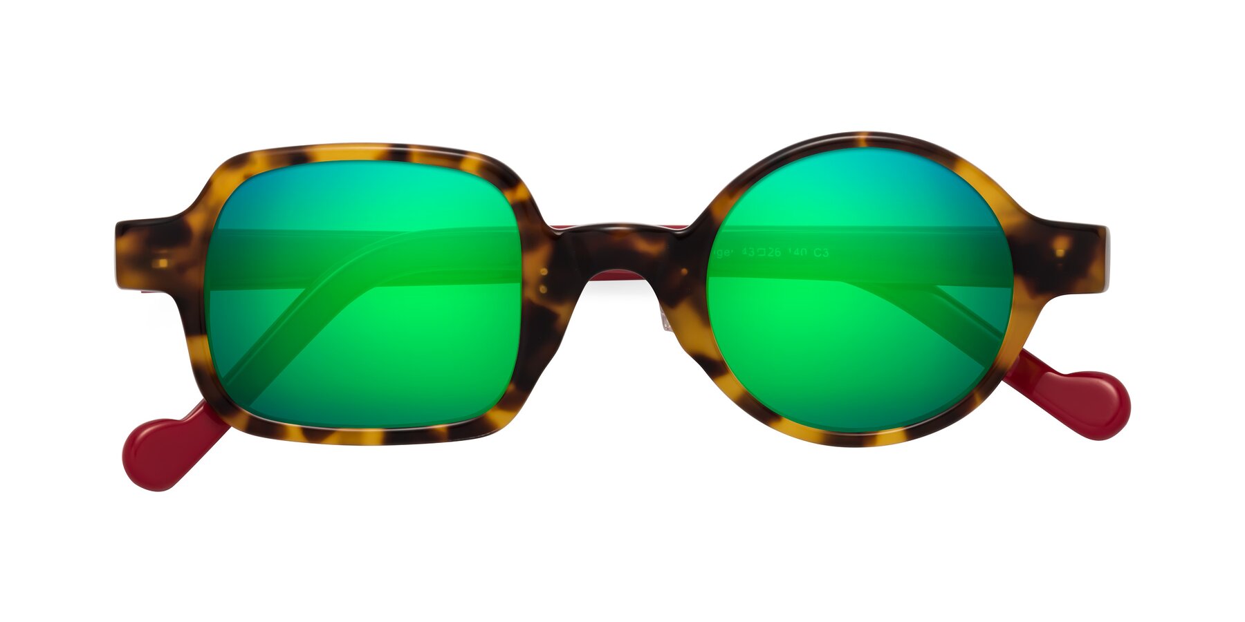 Folded Front of Singer in Tortoise with Green Mirrored Lenses