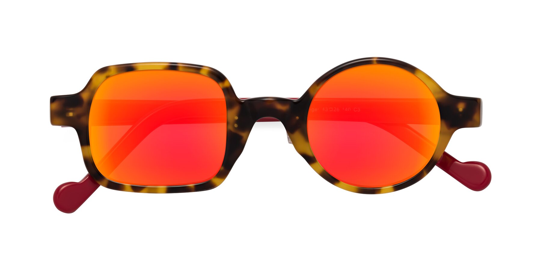 Folded Front of Singer in Tortoise with Red Gold Mirrored Lenses