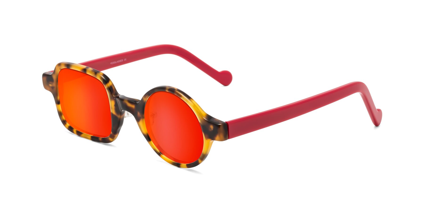 Angle of Singer in Tortoise with Red Gold Mirrored Lenses