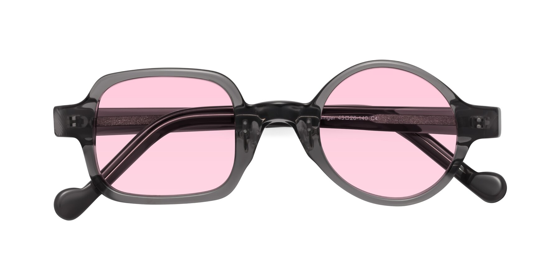 Folded Front of Singer in Transparent Gray with Light Pink Tinted Lenses