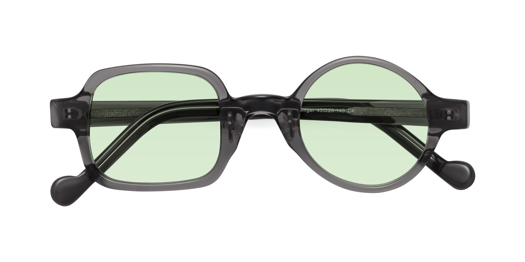 Folded Front of Singer in Transparent Gray with Light Green Tinted Lenses