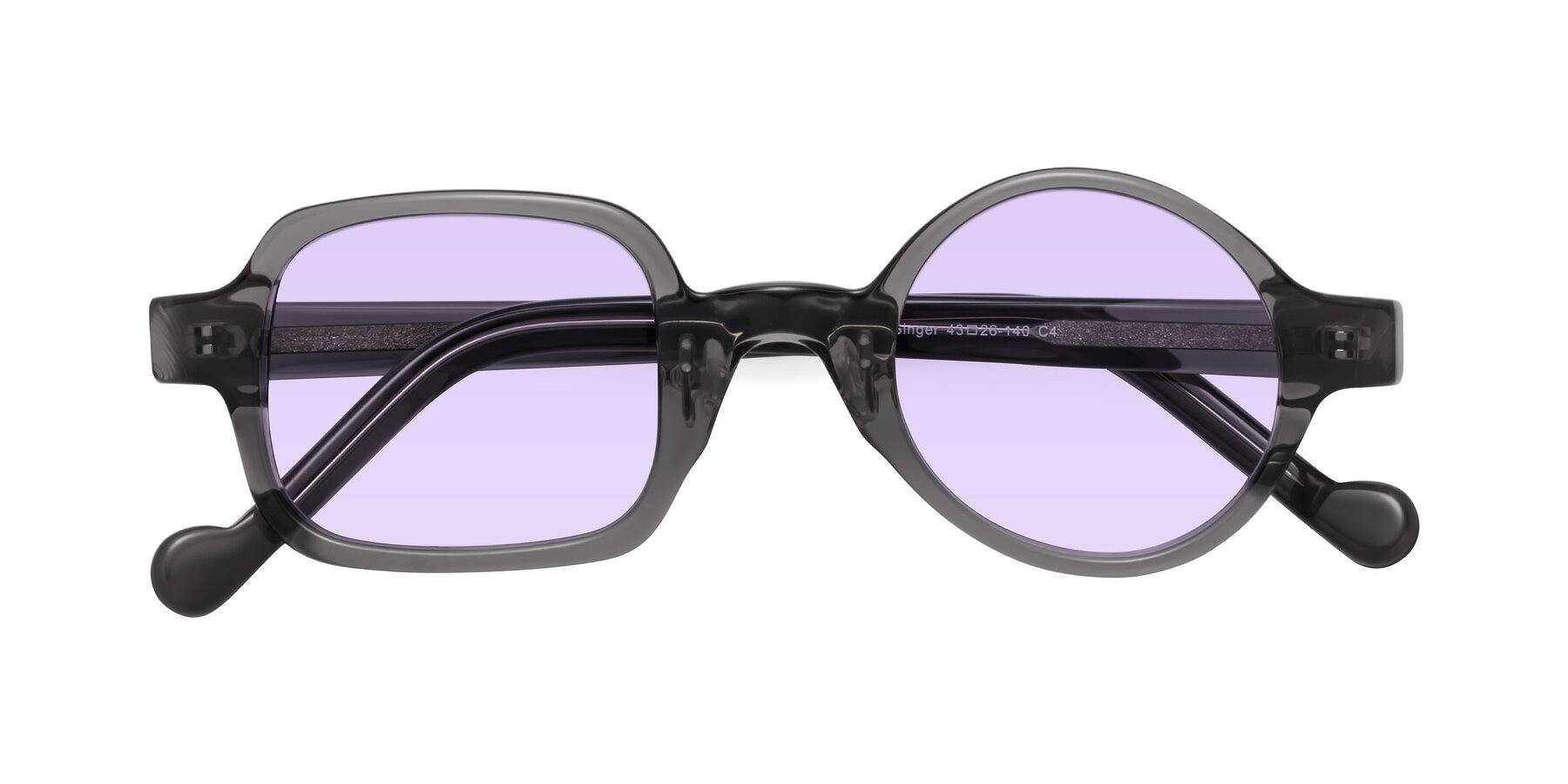 Folded Front of Singer in Transparent Gray with Light Purple Tinted Lenses