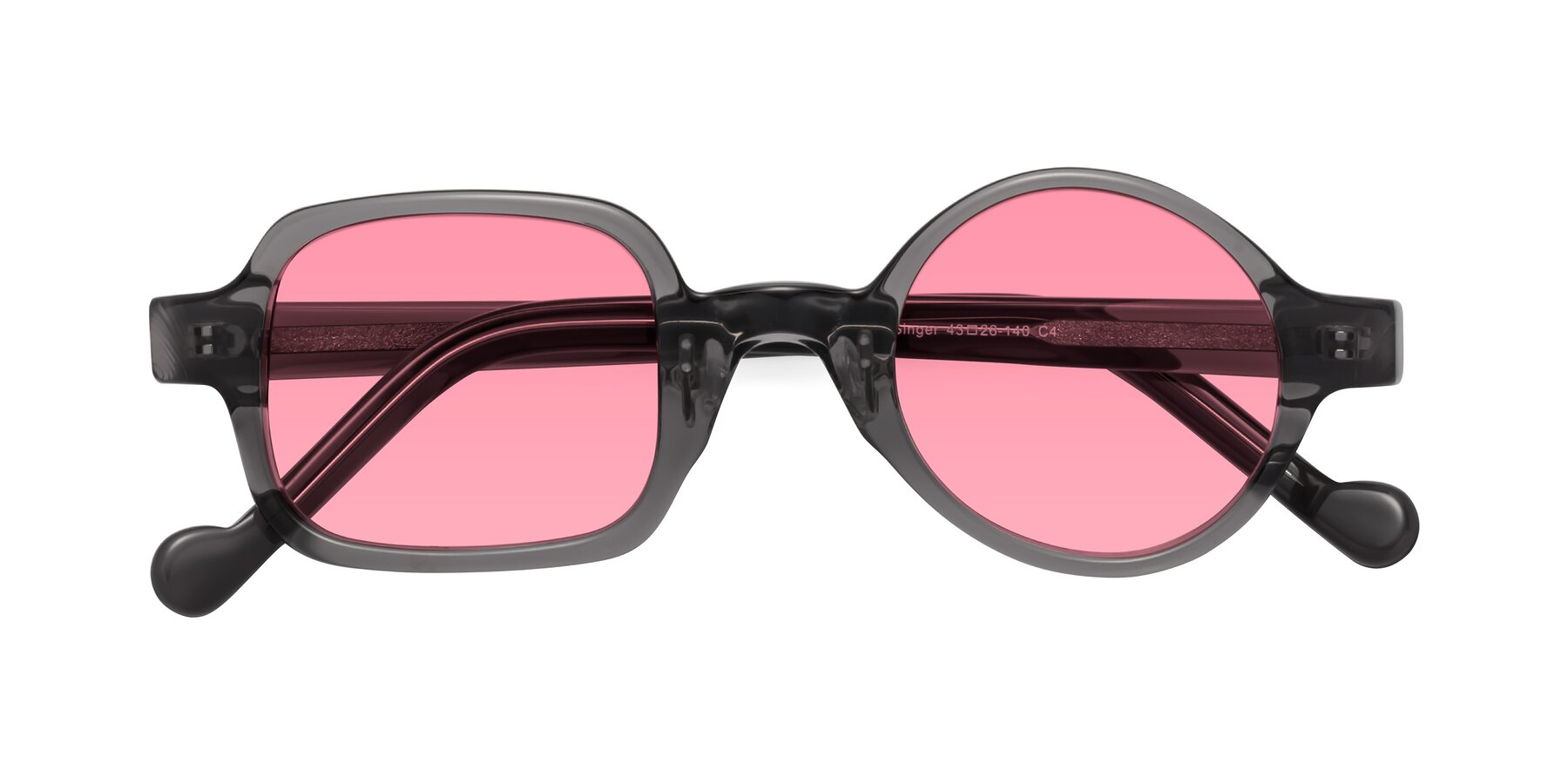 Folded Front of Singer in Transparent Gray with Pink Tinted Lenses