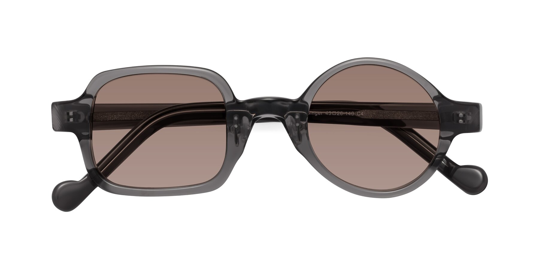 Folded Front of Singer in Transparent Gray with Medium Brown Tinted Lenses