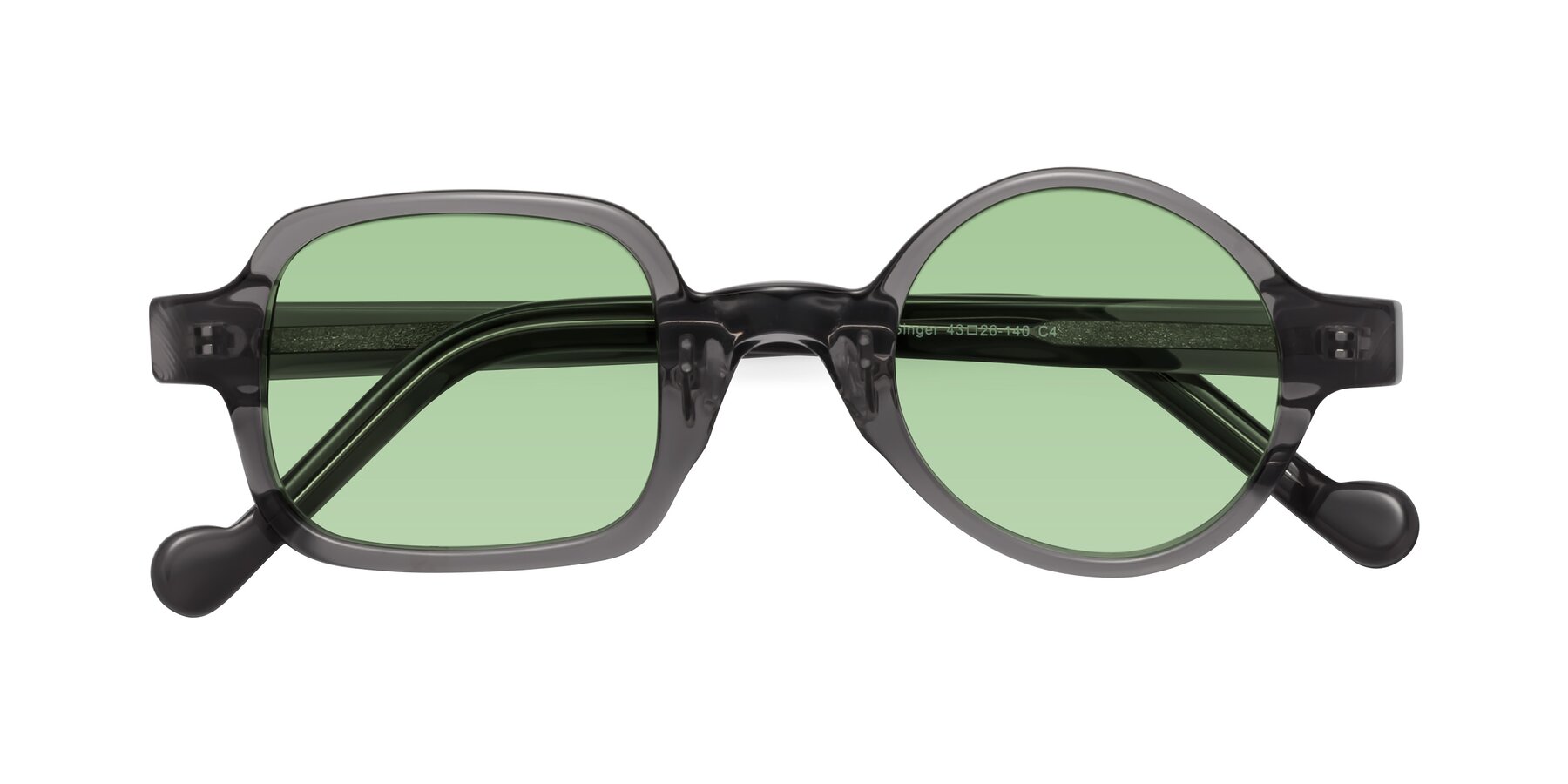 Folded Front of Singer in Transparent Gray with Medium Green Tinted Lenses