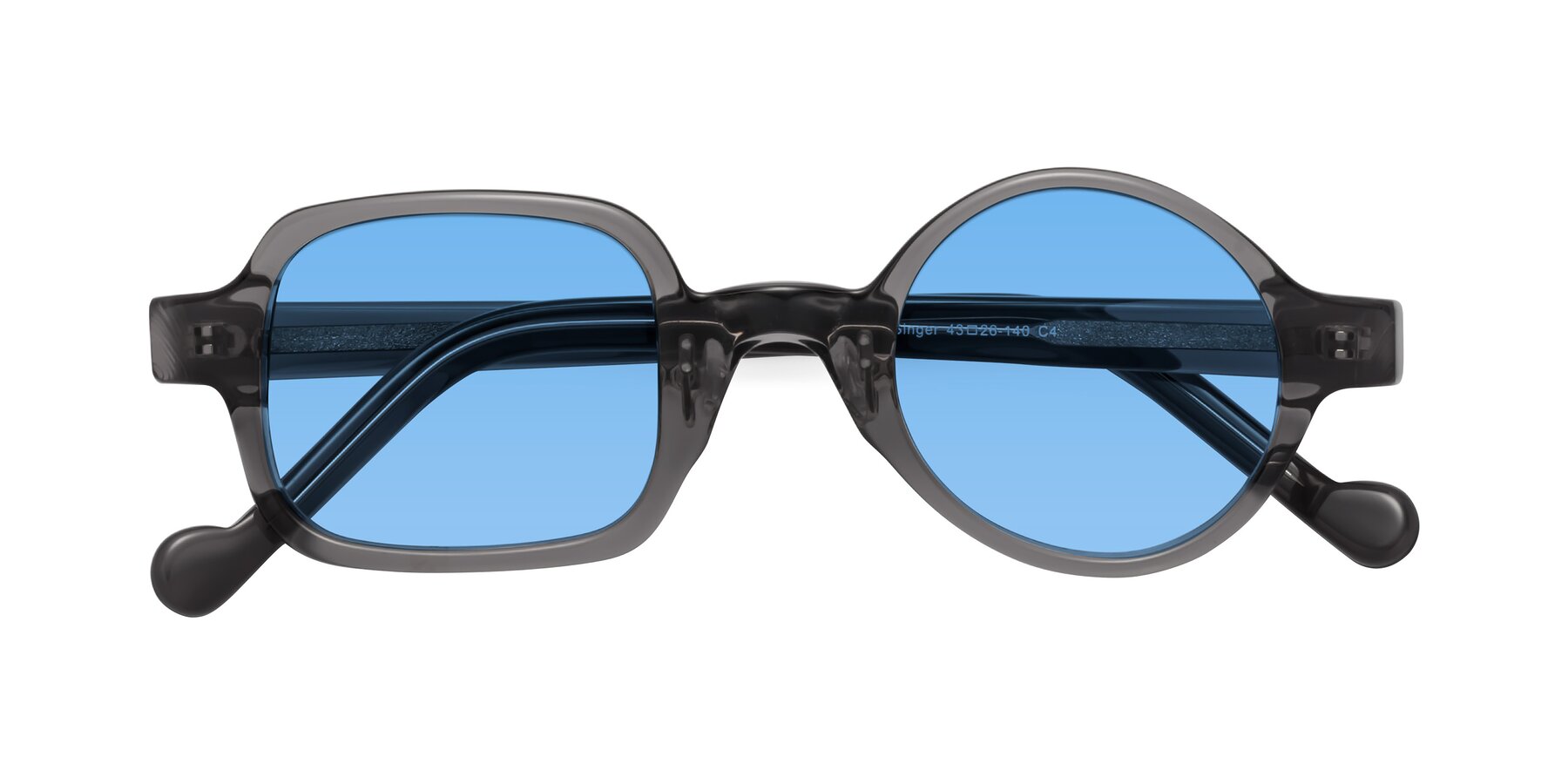 Folded Front of Singer in Transparent Gray with Medium Blue Tinted Lenses