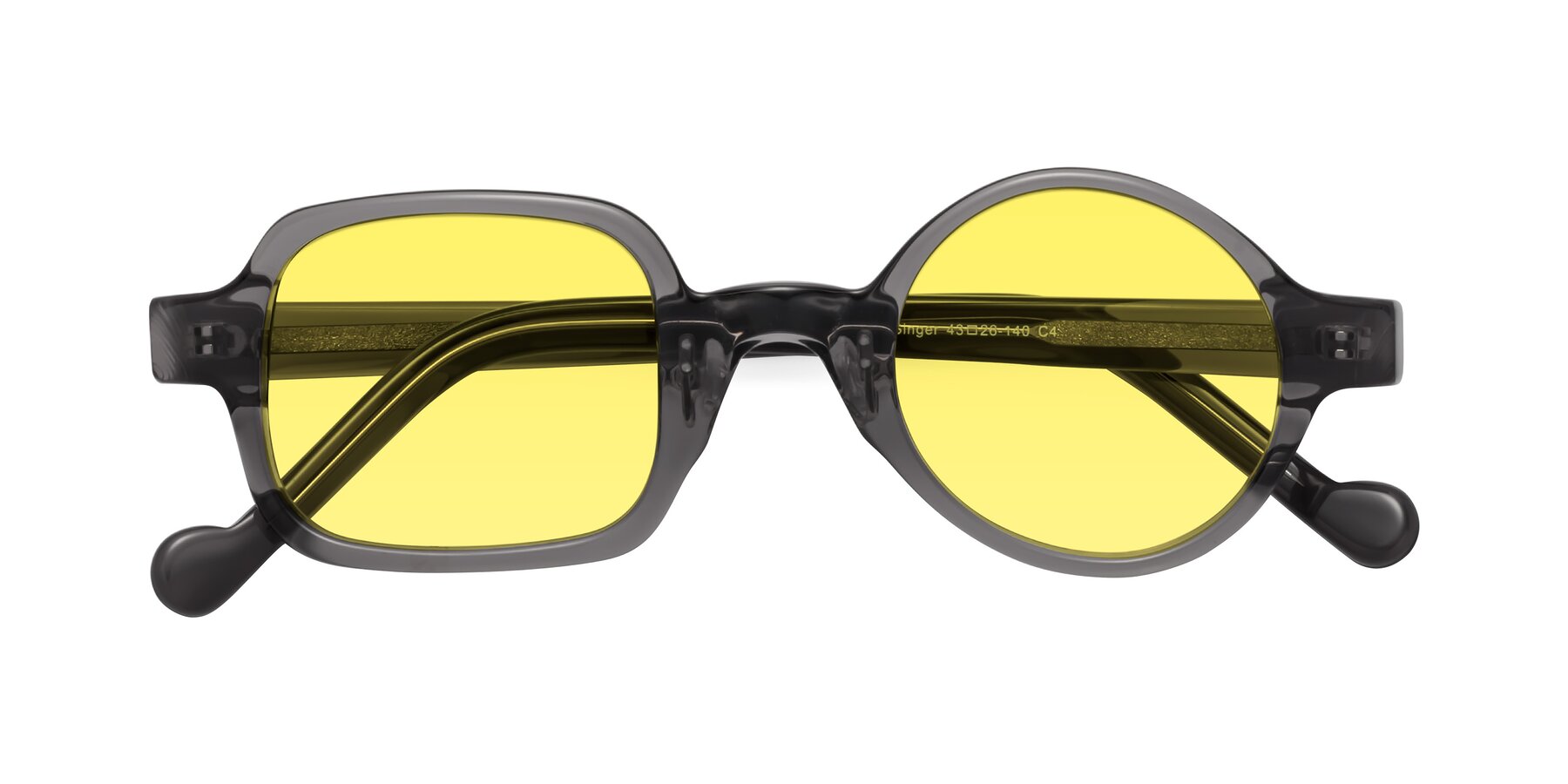 Folded Front of Singer in Transparent Gray with Medium Yellow Tinted Lenses