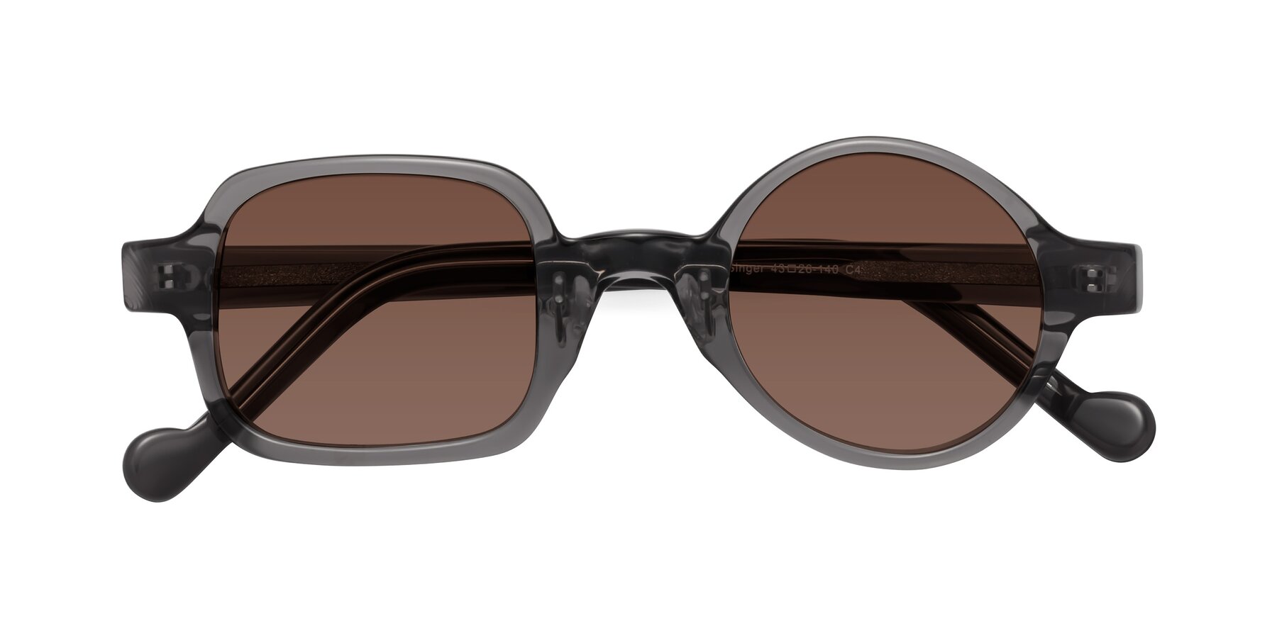 Folded Front of Singer in Transparent Gray with Brown Tinted Lenses