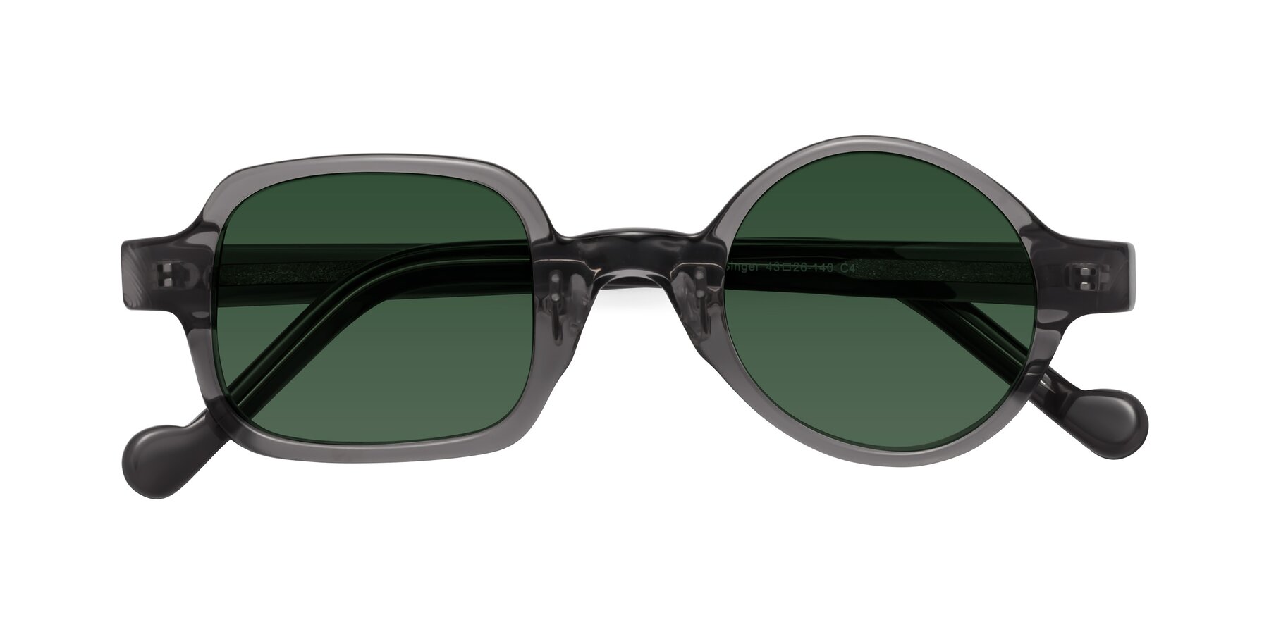 Folded Front of Singer in Transparent Gray with Green Tinted Lenses