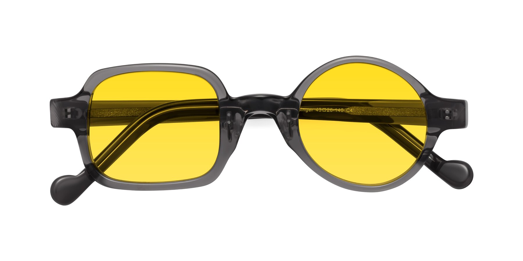 Folded Front of Singer in Transparent Gray with Yellow Tinted Lenses