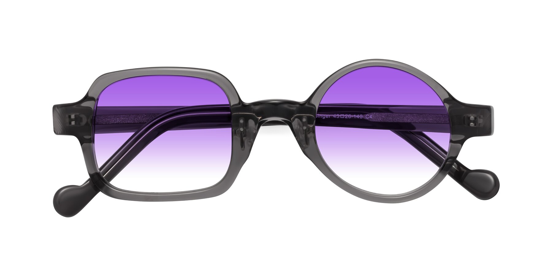 Folded Front of Singer in Transparent Gray with Purple Gradient Lenses