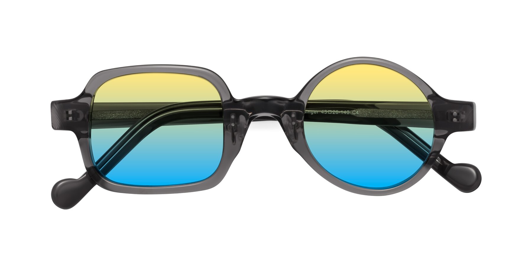 Folded Front of Singer in Transparent Gray with Yellow / Blue Gradient Lenses