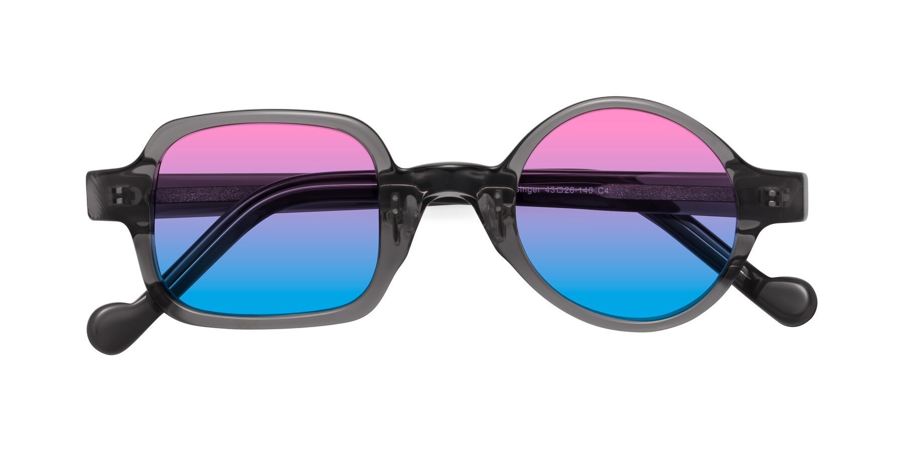 Folded Front of Singer in Transparent Gray with Pink / Blue Gradient Lenses