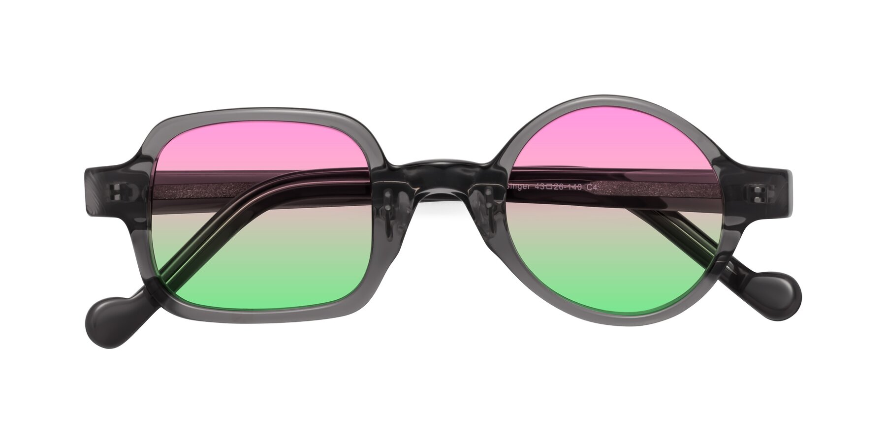 Folded Front of Singer in Transparent Gray with Pink / Green Gradient Lenses