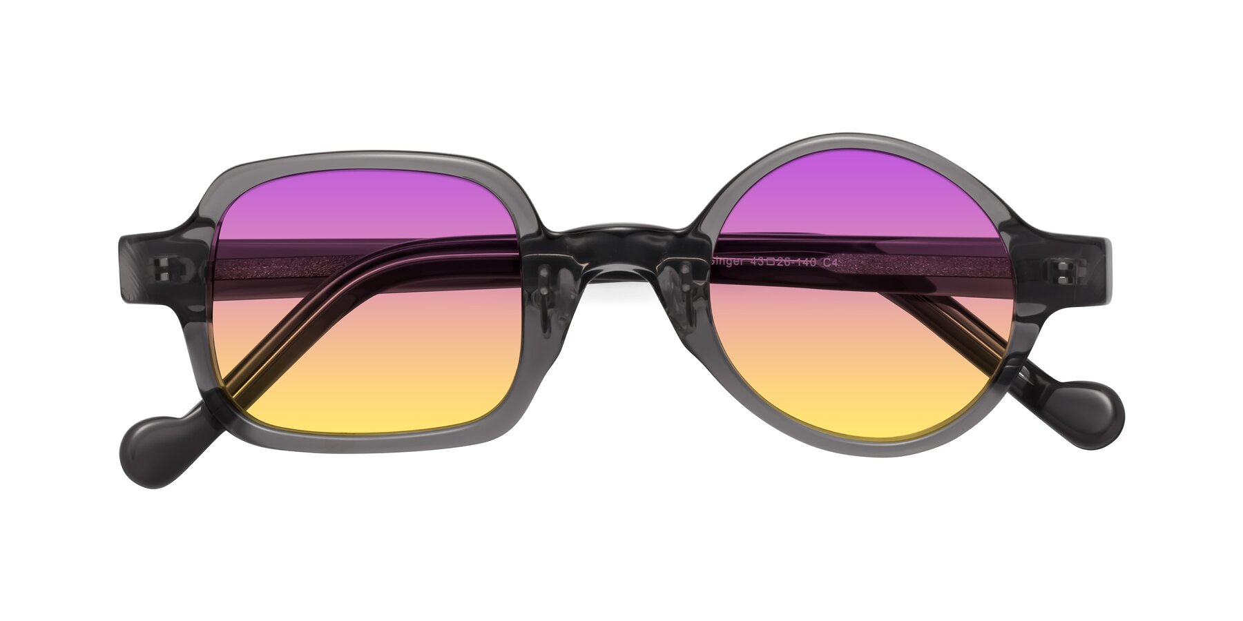 Folded Front of Singer in Transparent Gray with Purple / Yellow Gradient Lenses