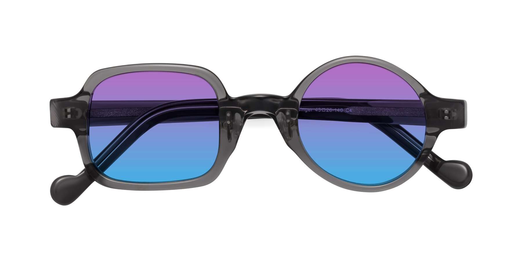 Folded Front of Singer in Transparent Gray with Purple / Blue Gradient Lenses