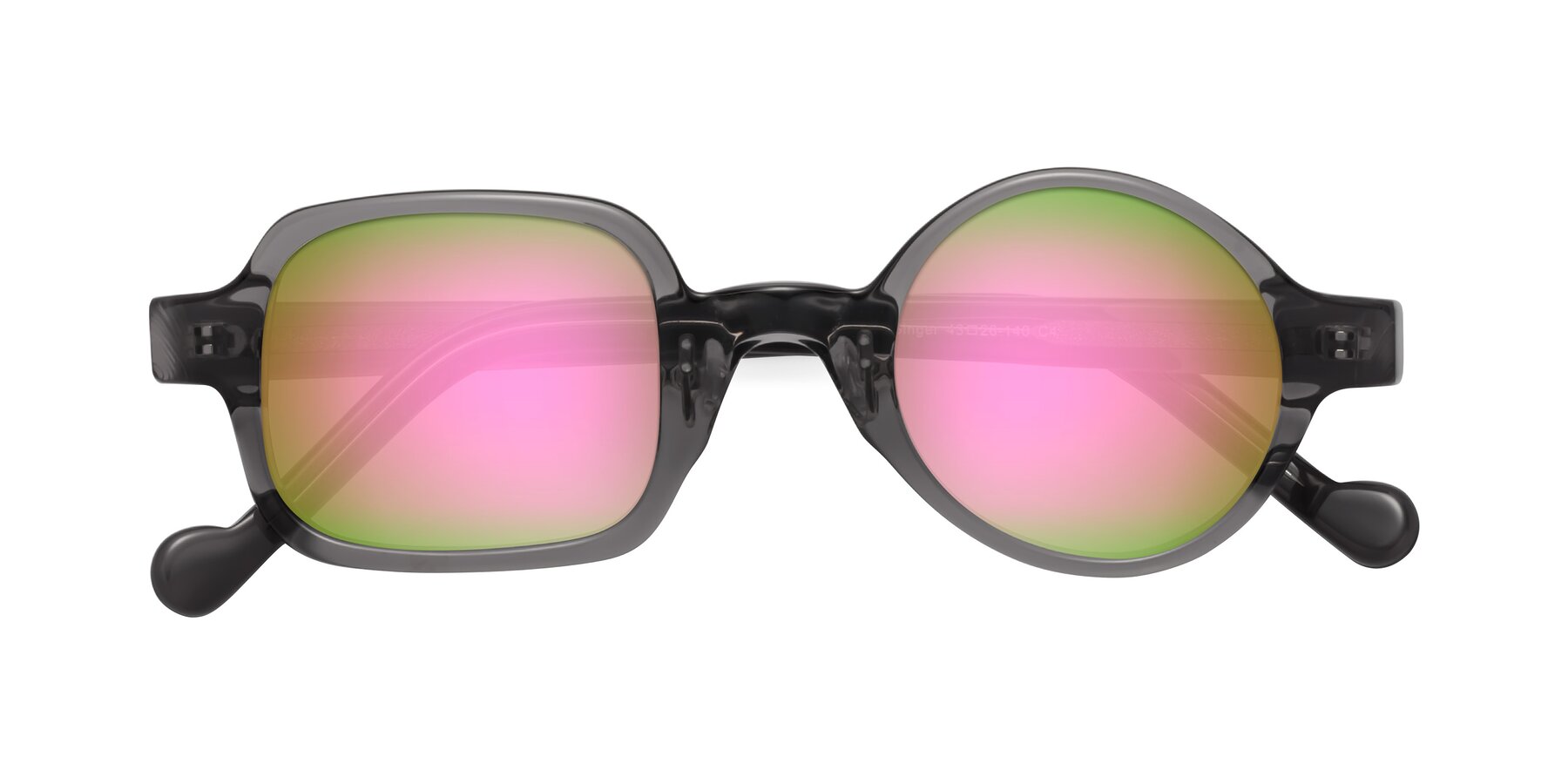 Folded Front of Singer in Transparent Gray with Pink Mirrored Lenses