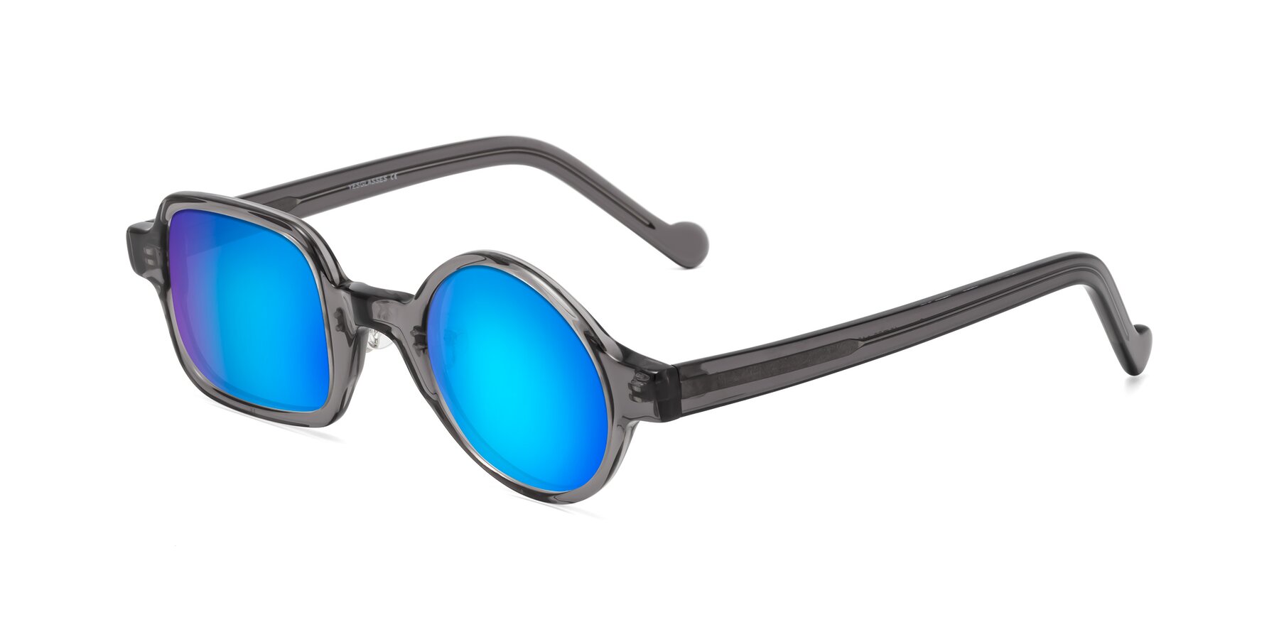 Angle of Singer in Transparent Gray with Blue Mirrored Lenses