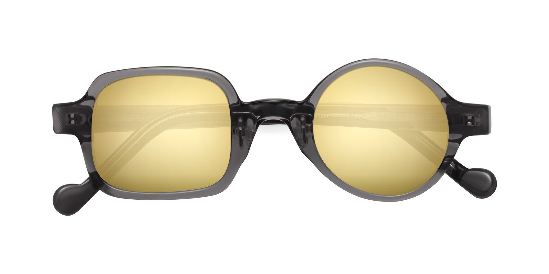 Folded Front of Singer in Transparent Gray with Gold Mirrored Lenses