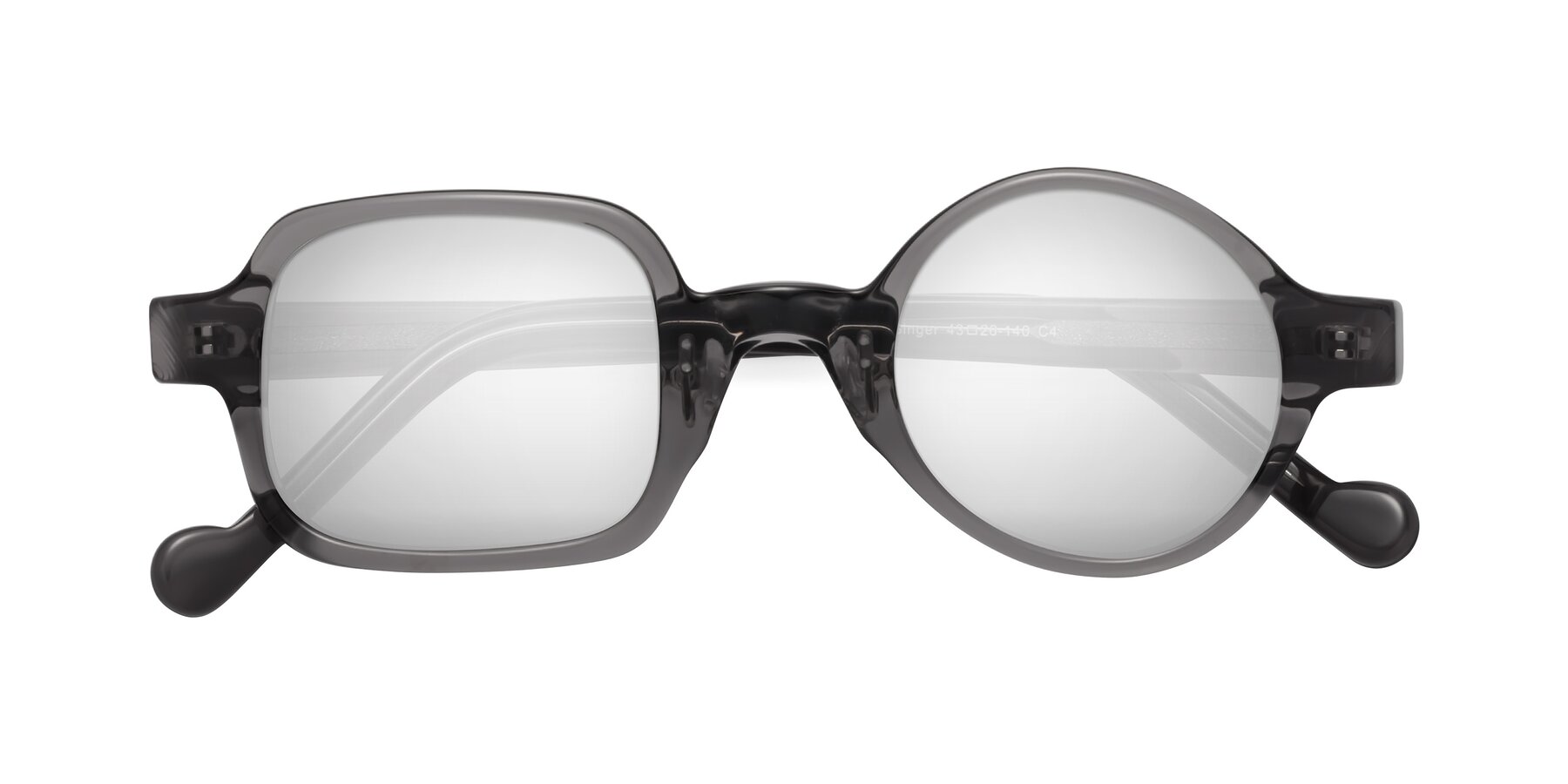 Folded Front of Singer in Transparent Gray with Silver Mirrored Lenses