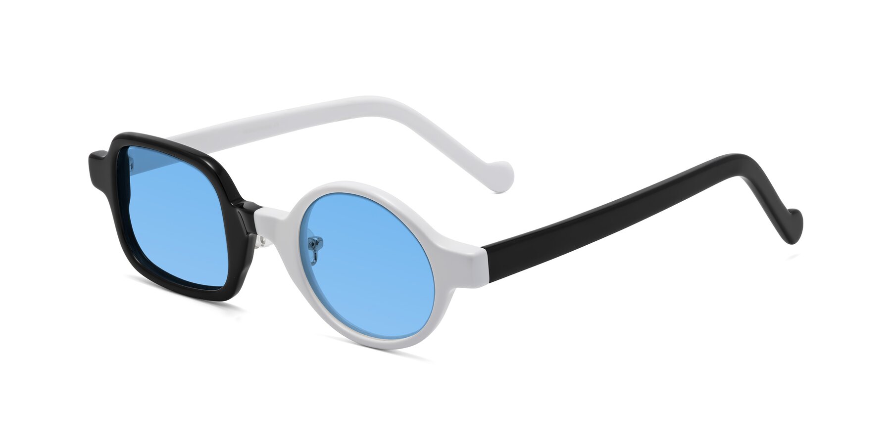 Angle of Singer in Black-White with Medium Blue Tinted Lenses