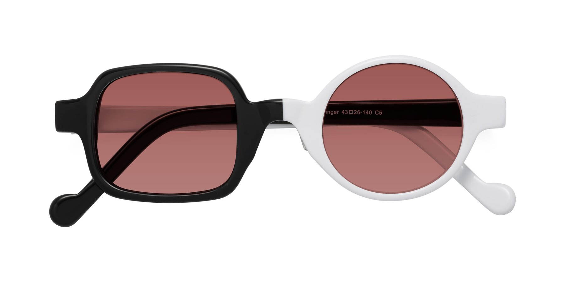 Folded Front of Singer in Black/White with Garnet Tinted Lenses