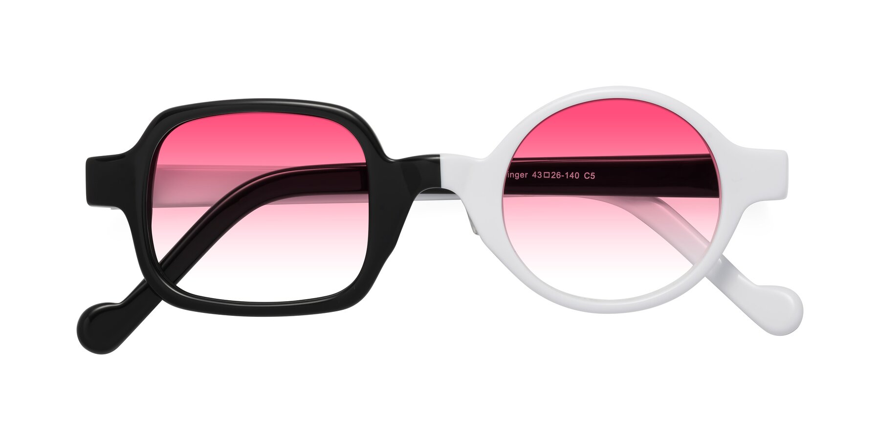 Folded Front of Singer in Black-White with Pink Gradient Lenses