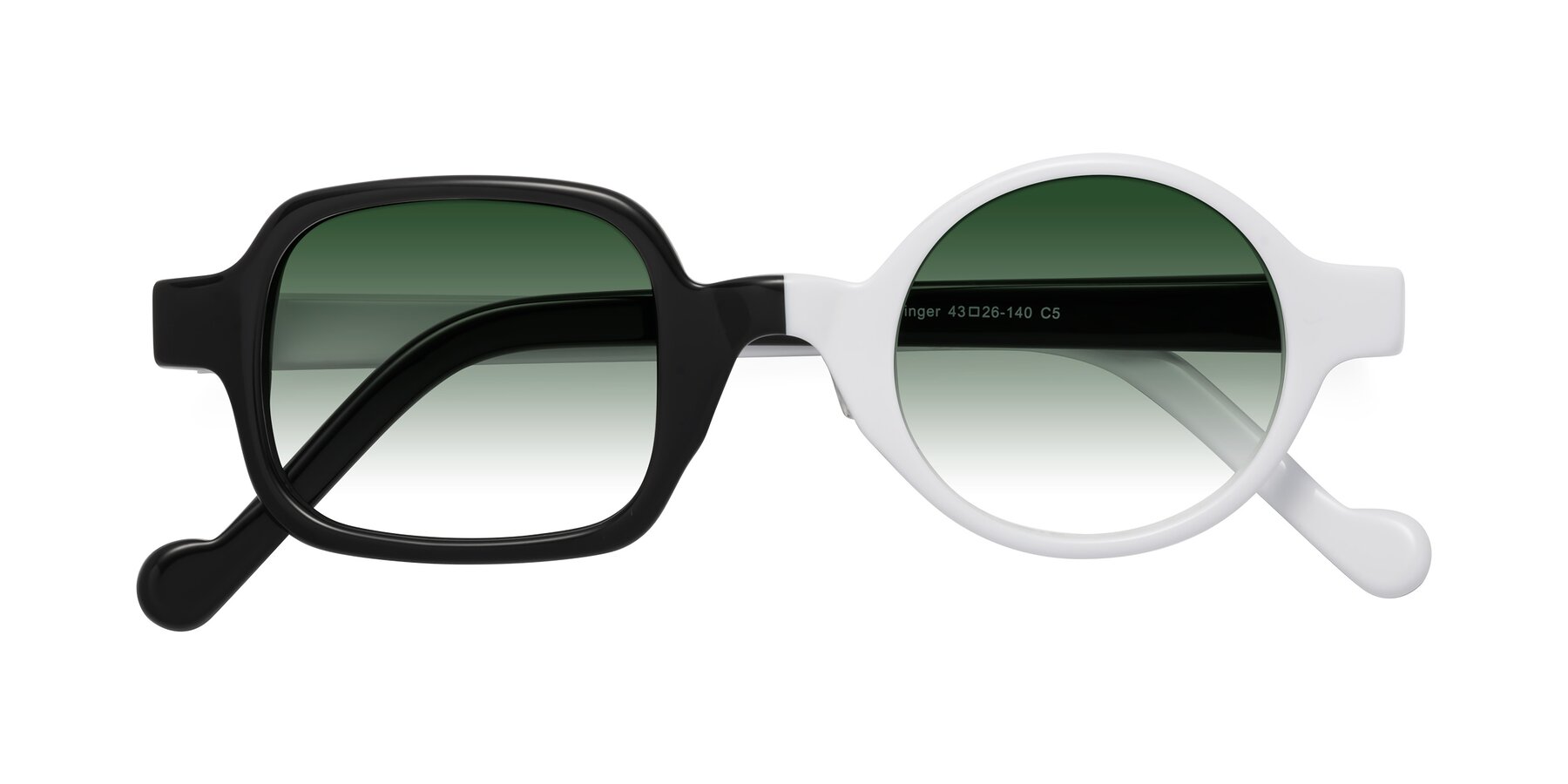 Folded Front of Singer in Black-White with Green Gradient Lenses