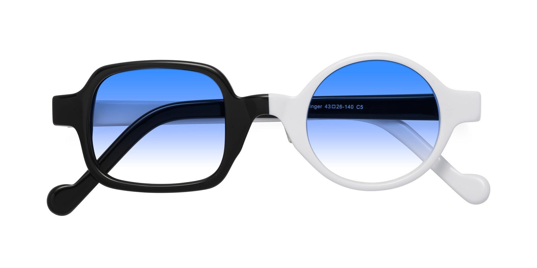 Folded Front of Singer in Black-White with Blue Gradient Lenses