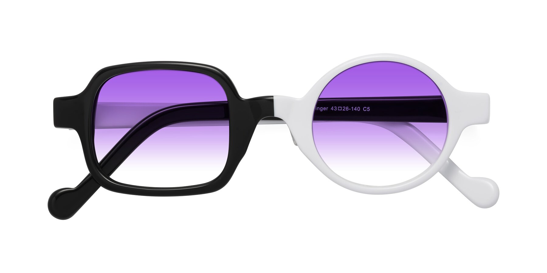Folded Front of Singer in Black/White with Purple Gradient Lenses