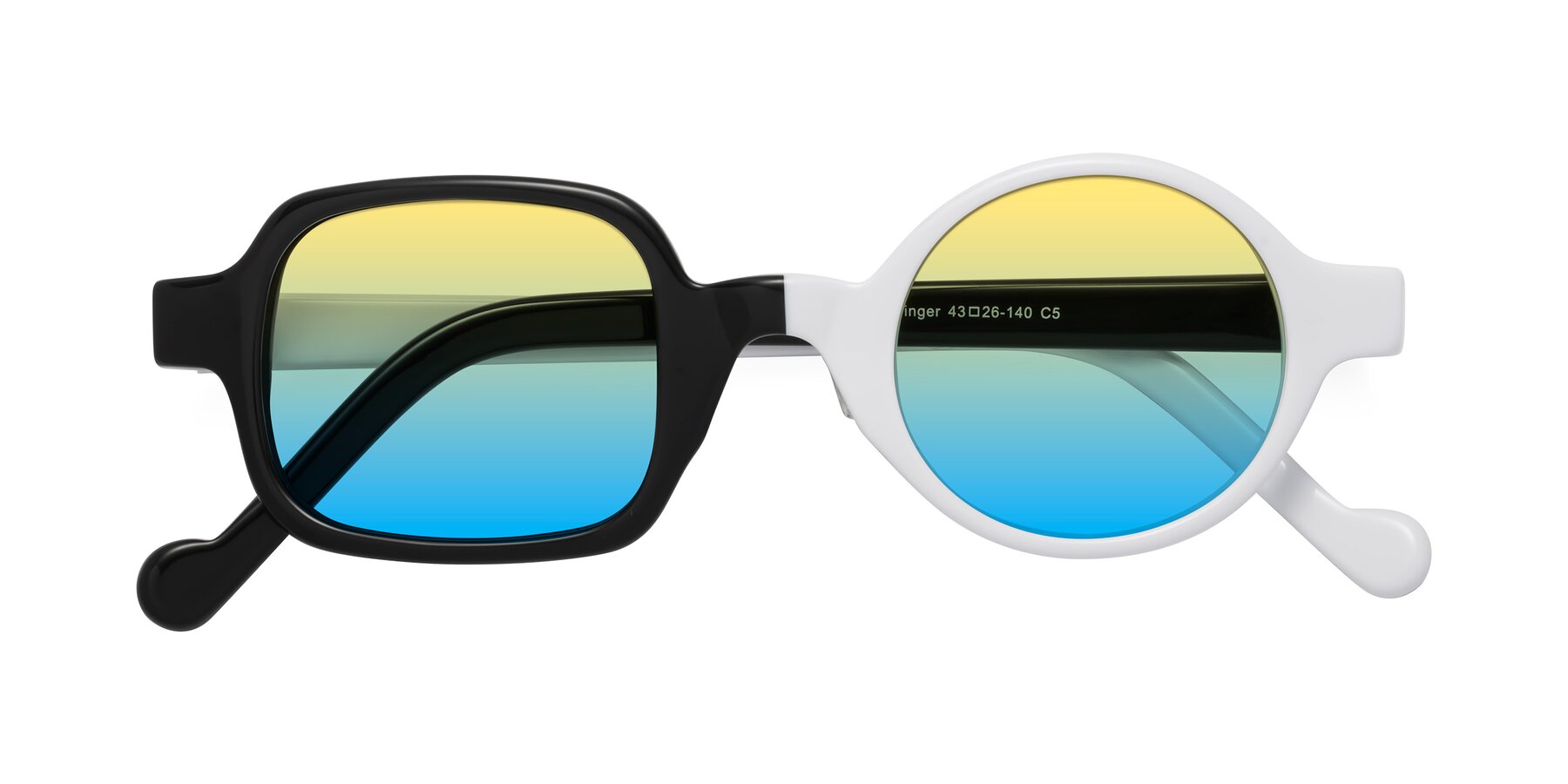 Folded Front of Singer in Black-White with Yellow / Blue Gradient Lenses