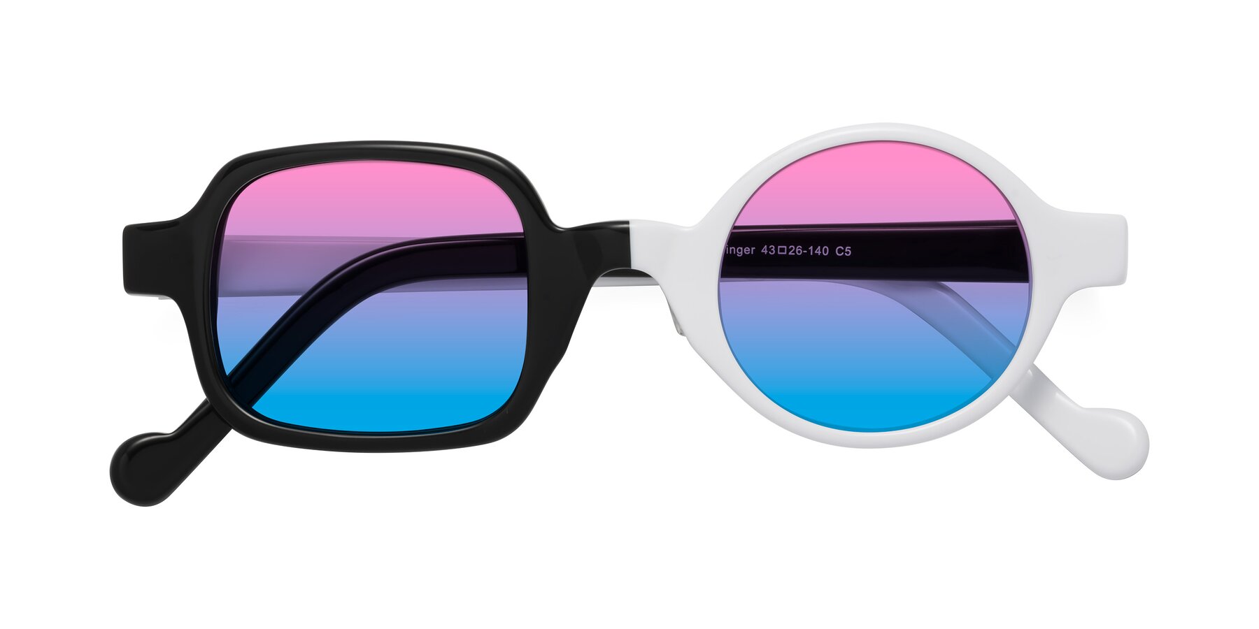 Folded Front of Singer in Black-White with Pink / Blue Gradient Lenses