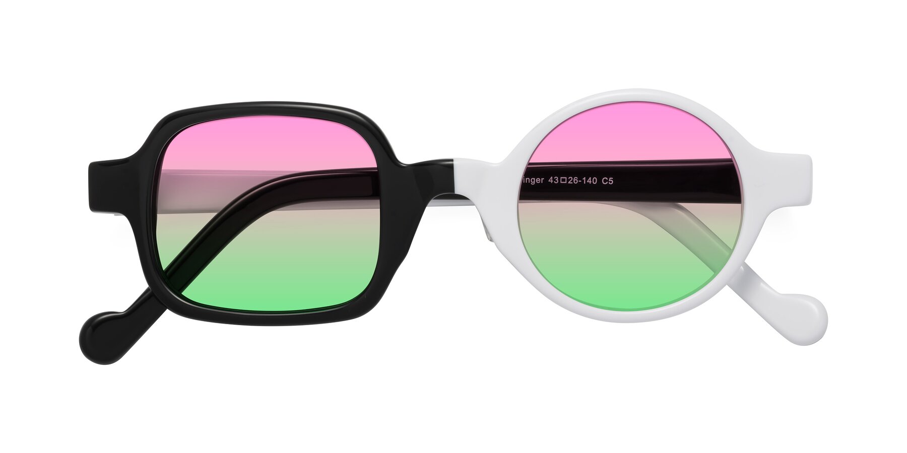 Folded Front of Singer in Black-White with Pink / Green Gradient Lenses