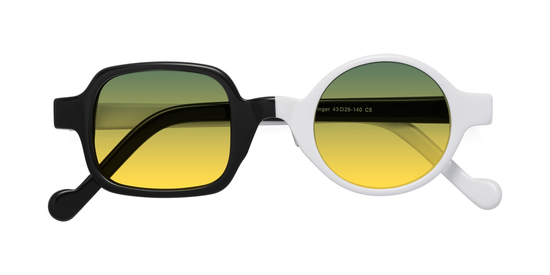 Folded Front of Singer in Black-White with Green / Yellow Gradient Lenses