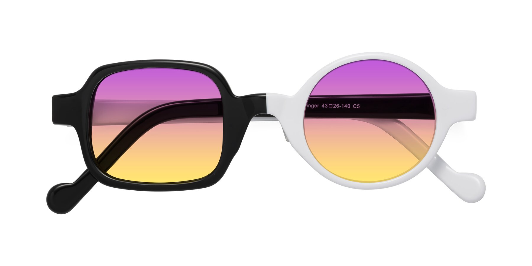 Folded Front of Singer in Black-White with Purple / Yellow Gradient Lenses