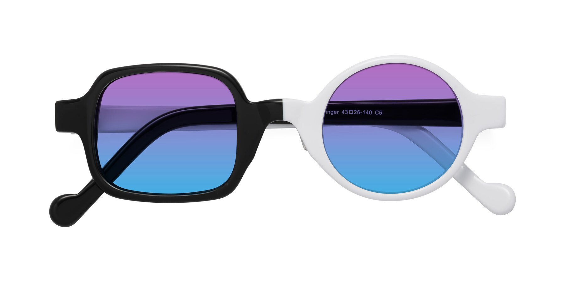 Folded Front of Singer in Black-White with Purple / Blue Gradient Lenses