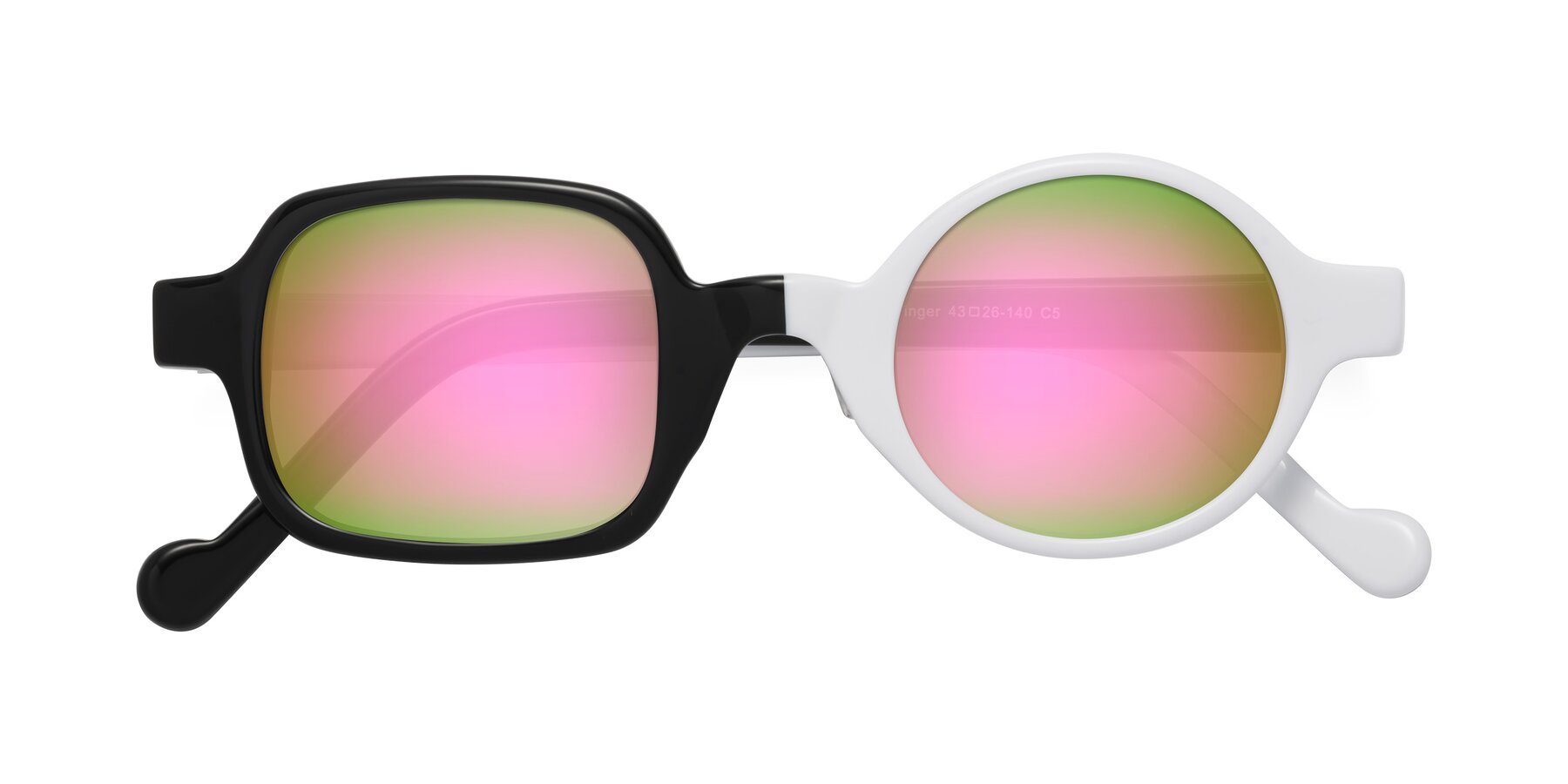 Folded Front of Singer in Black-White with Pink Mirrored Lenses